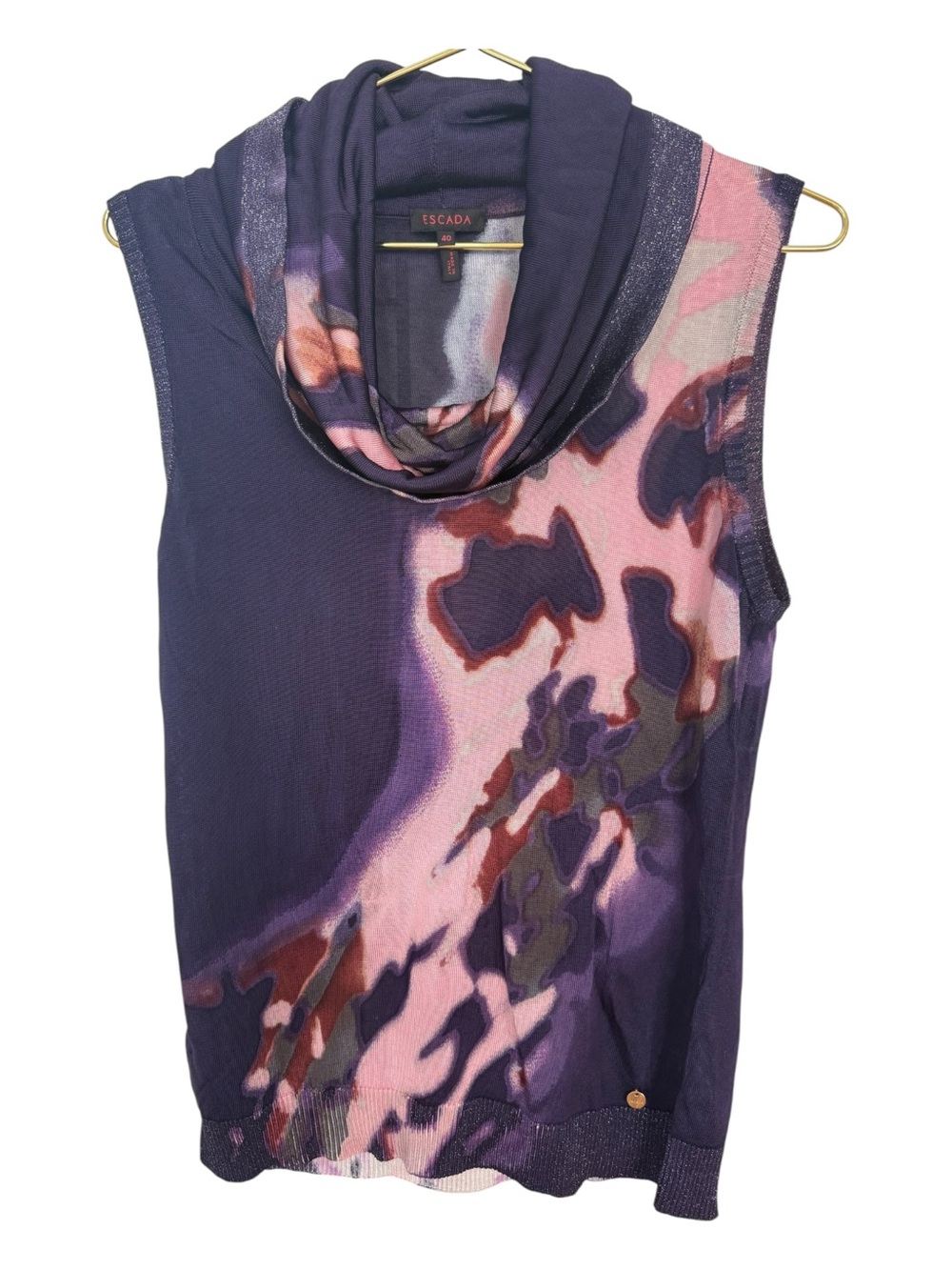 Escada Purple & Pink Sleeveless Cowl-Neck Tank Top